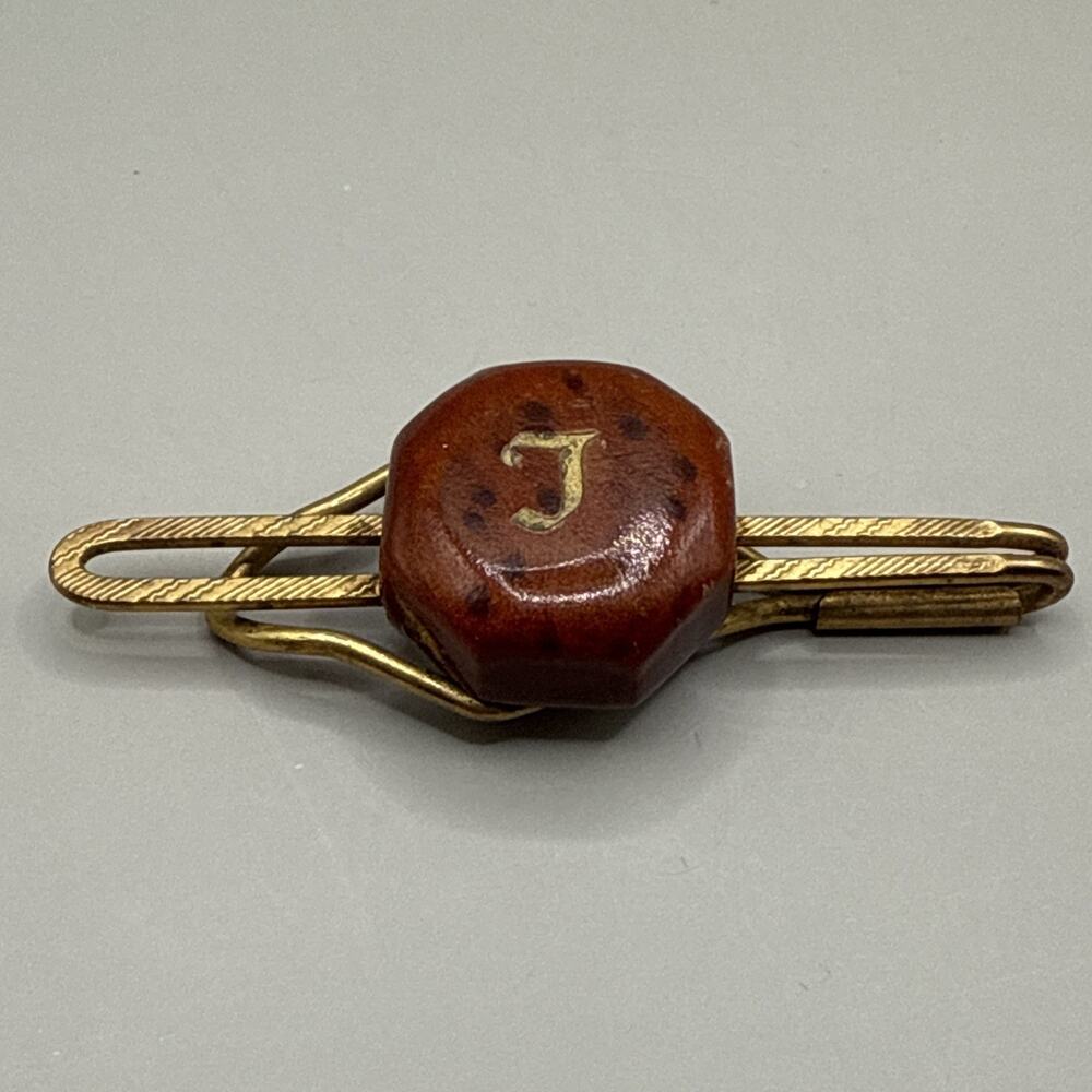 VTG Gold Tone “J” Monogram Tie Clip Bar Letter Personalized Father’s Day Gift
